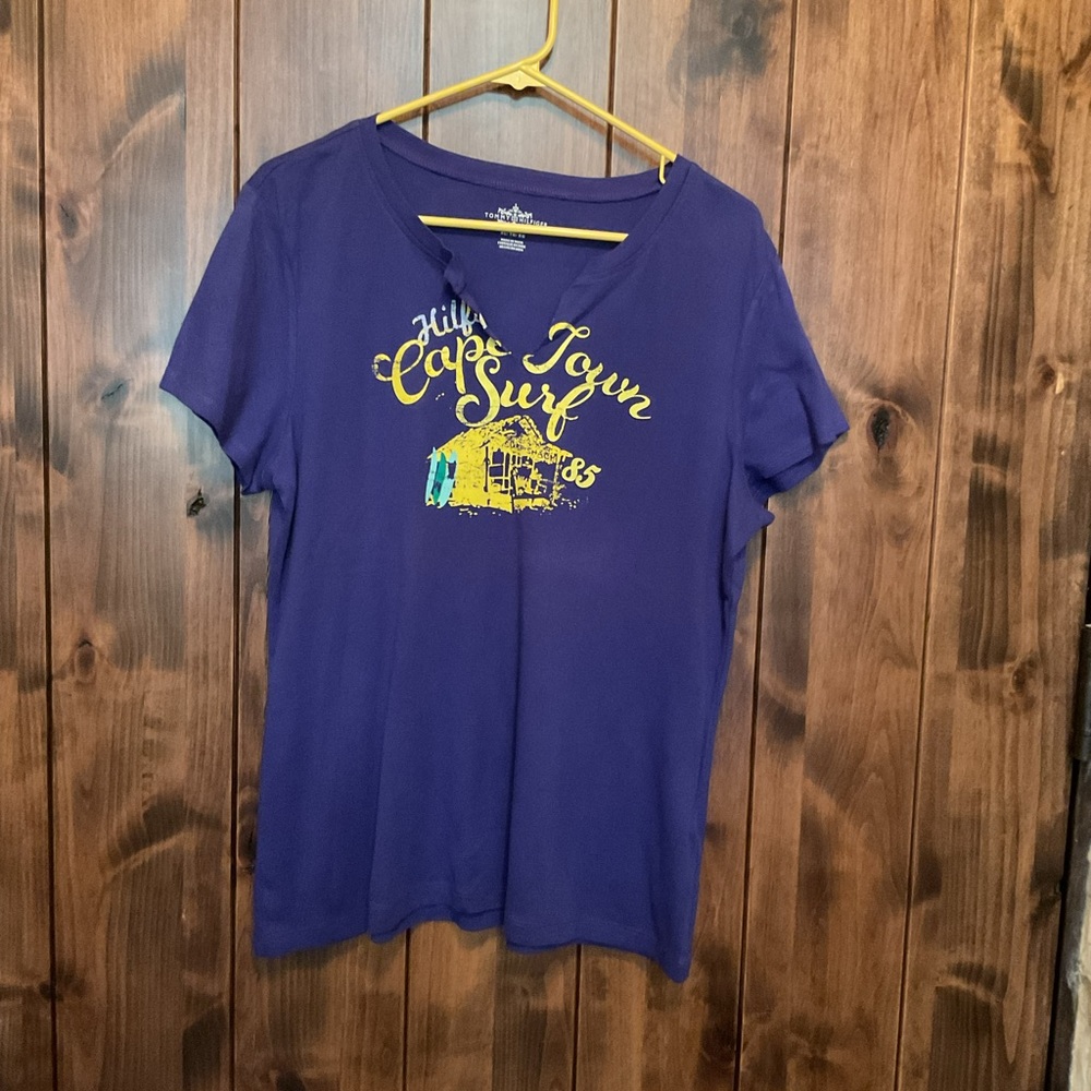 Tommy Hilfiger Purple Tee with Yellow Script Print